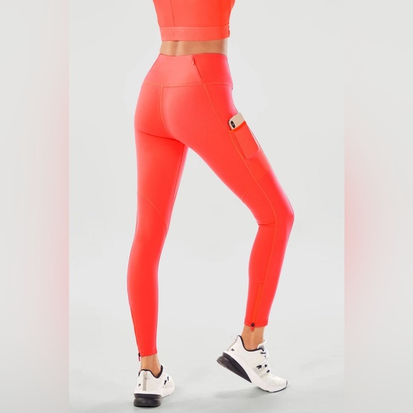 Fabletics Trinity Motion365® HW Utility Legging Women’s M Hot Orange Ankle Zip - Picture 10 of 14